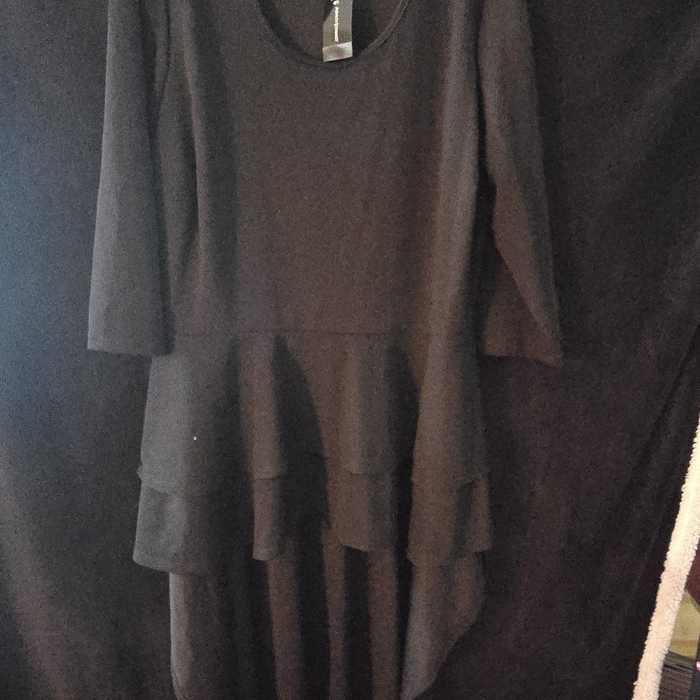 Ashley Stewart Elegant Black Tiered Long Sleeve High Low Top